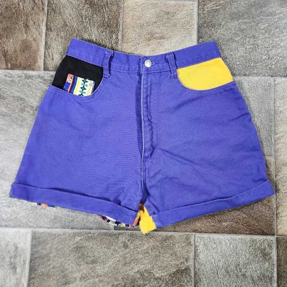 Vintage 80s Colorful Western Style Jean Shorts by Carolina Colours Size 7 - Picture 2 of 8